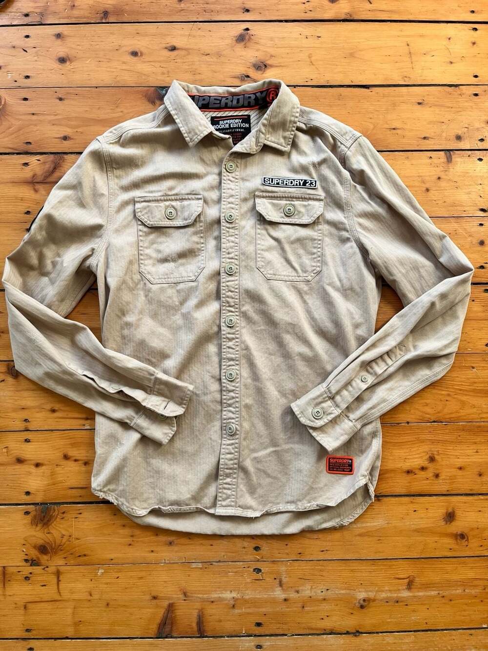 Superdry Mens Rookie Repair Shirt in Desert Herringbone Size Large